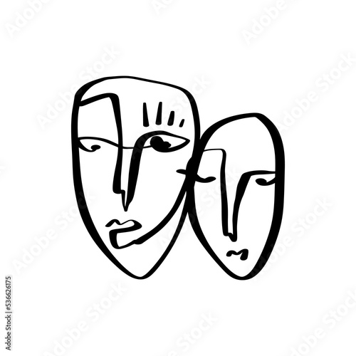Simple hand drawn faces black and white trendy line portrait art. Abstract composition. Monochrome print for clothes, textile and other. Vector illustration. Good for posters, pillows, modern home