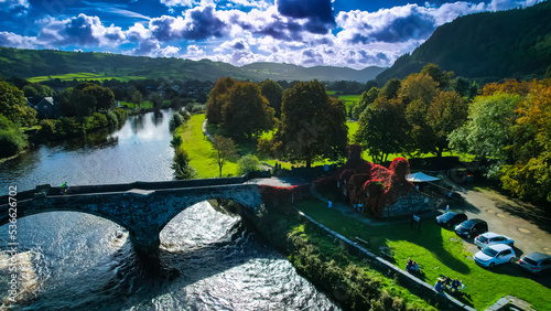 Pont Fawr (Great Bridge) is also known as the Shaking Bridge. Located in the village of Llanrwst in North Wales. photo