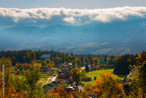 Fototapeta Naklejka Na Ścianę i Meble -  szklarska poreba town in autumn. view of the on karkonosze, poland