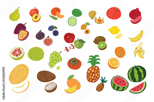 Fruits healthy food vector illustations set.