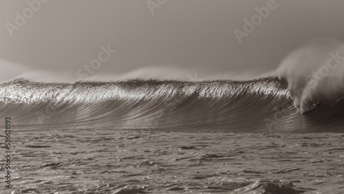Wave Ocean Long Large Wall Of Sea Water Power Sepia Landscape
