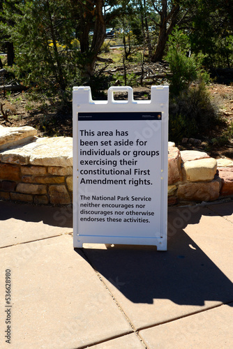 Sign in an area designated to those who wish to exercise the constitutional First Amendment rights at the Grand Canyon AZ photo