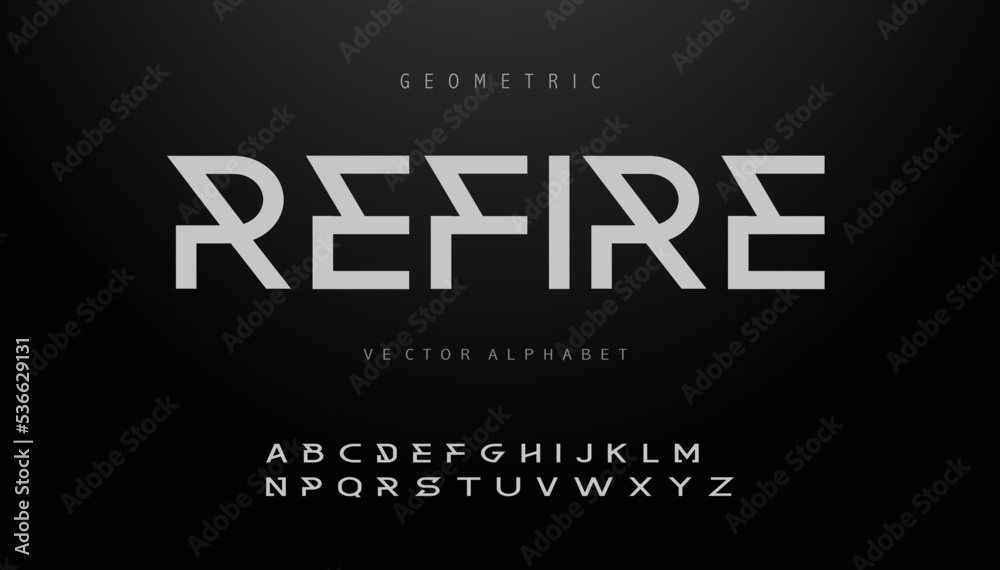 REFIRE  Sports minimal tech font letter set. Luxury vector typeface for company. Modern gaming fonts logo design.