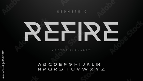 REFIRE  Sports minimal tech font letter set. Luxury vector typeface for company. Modern gaming fonts logo design.