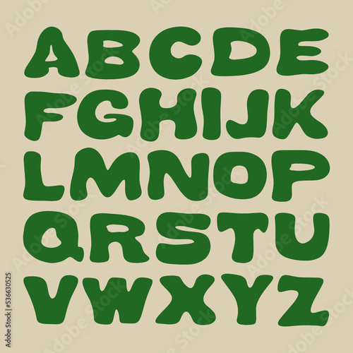 Hippie bohemian groovy postmodern funky font alphabet 1960s boho psychedelic style. Perfect for posters, collages, clothing, music albums and more. Vector clipart illustrations, isolated letters.
