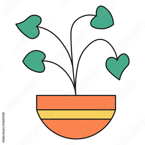 Flower pot with home plant color ecological icon