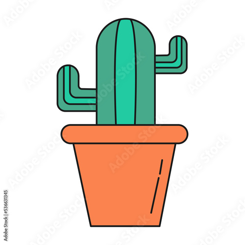 Flower pot with cactus sprout color ecological icon