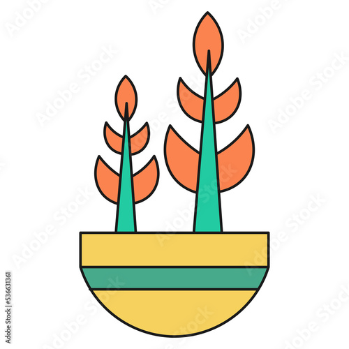 Flower pot with home plant color ecological icon