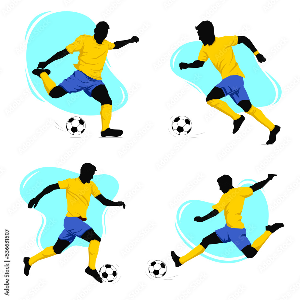 Soccer football players in action vector illustration sketch hand drawn with liquid shapes in background