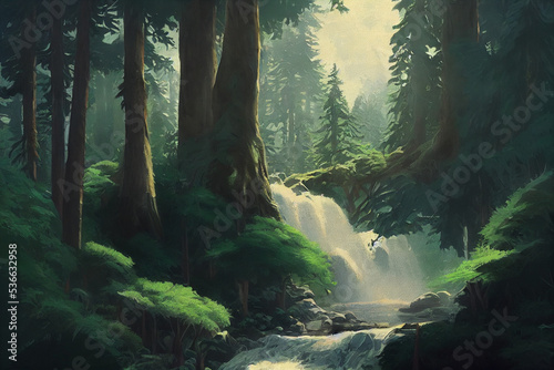 Beautiful forest illustration with water © Bridgette