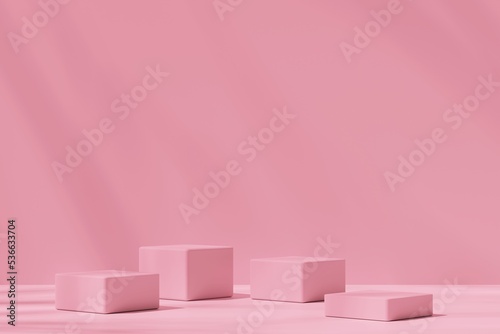Square podiums on a pink background, 3d render © progressman