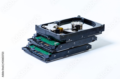 Hard disk drive HDD of different size isolated on white.