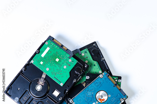 Hard disk drive HDD of different size isolated on white.