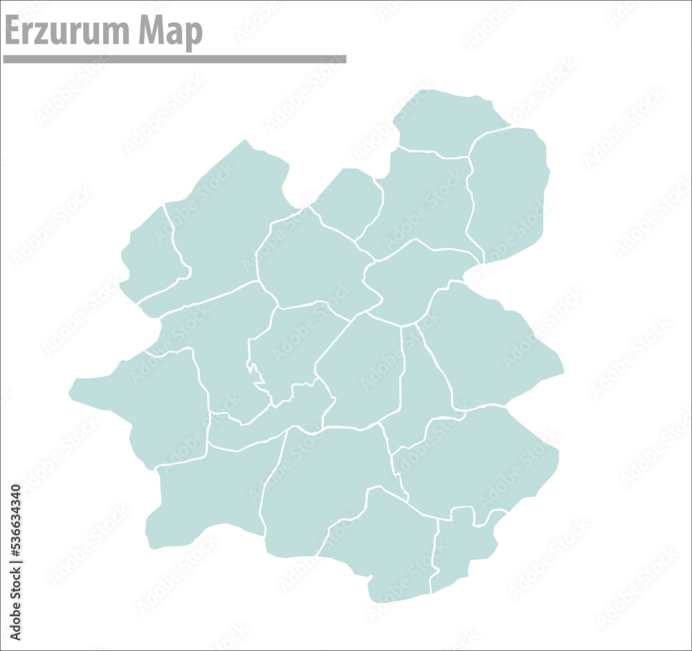 erzurum map turkey, regions vector illustration 