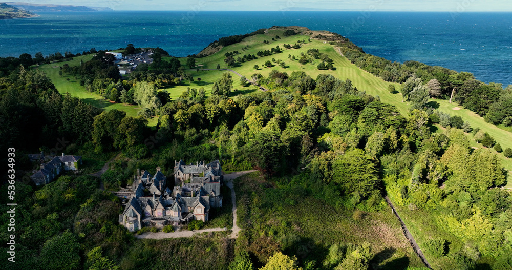 Aerial photo of the Beautiful Picturesque Glens of Co Antrim Northern Ireland