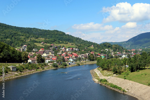 Fototapeta Naklejka Na Ścianę i Meble -  Summer lanscape view from Tresna Dam to Beskid mountains with Sola river and Zar Mount, Poland