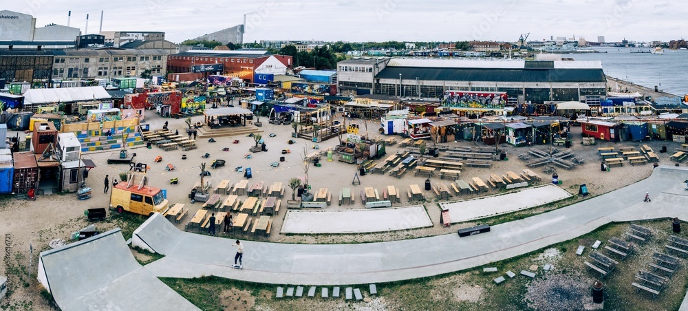 Fototapeta premium Panorama of Reffen Copenhagen Street Food in Copenhagen, Denmark