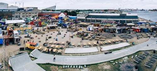 Photography Panorama of Reffen Copenhagen Street Food in Copenhagen, Denmark