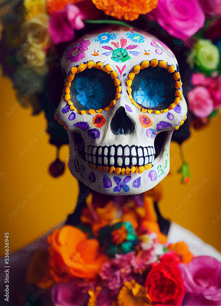 A creepy colourful portrait of a calaverita skull for A creepy colourful portrait of a calaverita skull for