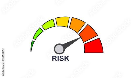 Taking a High Risk or a Dangerous Decision in Business Concept. Risks Management and Risky Gauge Speedometer with arrow indicator in the Red zone.