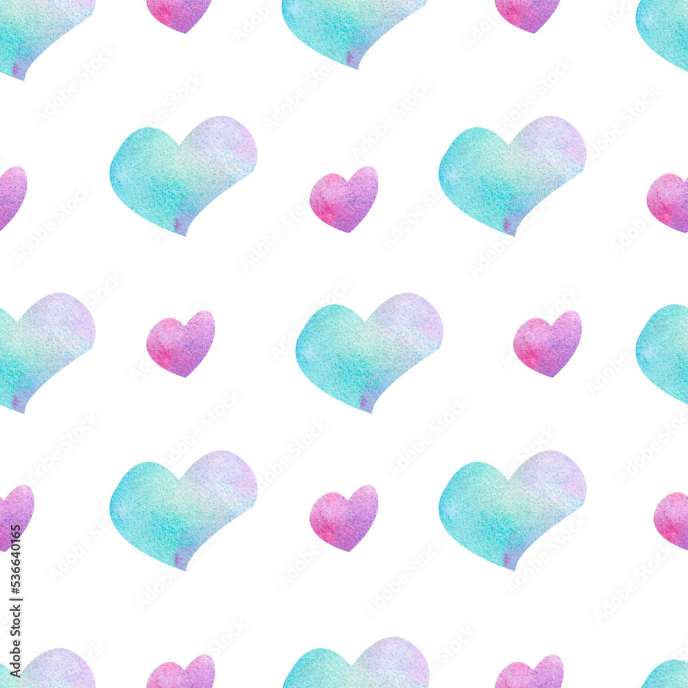 Seamless pattern with watercolor hearts for Valentine's day
