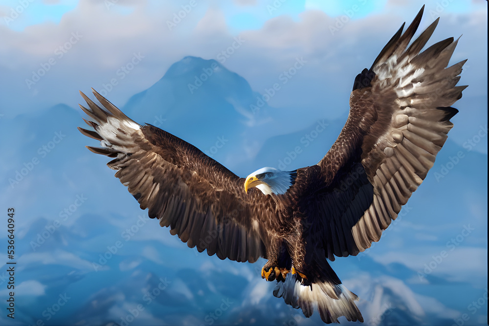 Illustration of Flying Eagle on Blue Background Illustration of Flying Eagle on Blue Background