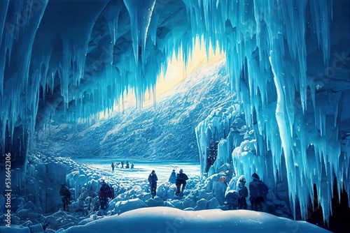 Inside the ice cave ice cave winter frozen nature background landscape Lake Baikal, Siberia, Eastern Russia