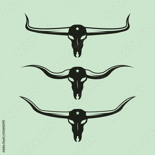 set of cow head longhorn silhouette vector symbol illustration design, long horn head design