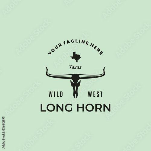 long horn farm logo vintage vector symbol illustration design, buffalo bull longhorn logo