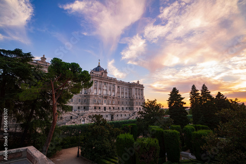 Scene of the Royal Palace and the impressive Sabatini gardens, in a second shot. Photography made in Madrid, Spain. photo