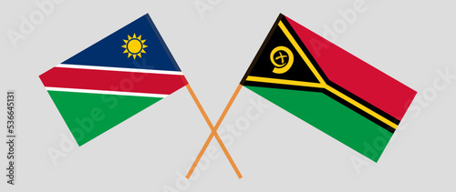 Crossed flags of Namibia and Vanuatu. Official colors. Correct proportion