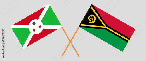 Crossed flags of Burundi and Vanuatu. Official colors. Correct proportion