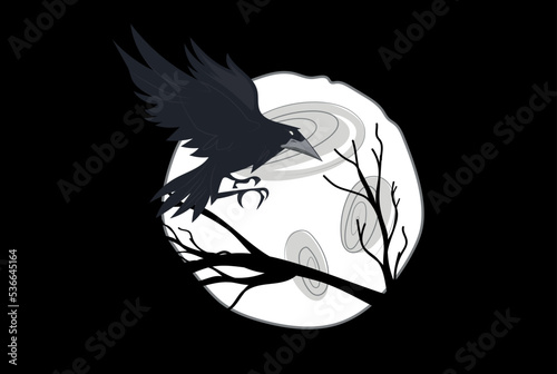 Sketch of flying raven. Hand drawn illustration converted to vector. Vector illustration