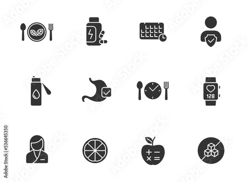 nutrition glyph icons isolated on white background. nutrition glyph icon set for web, mobile apps, ui design, print polygraphy and promo advertising business