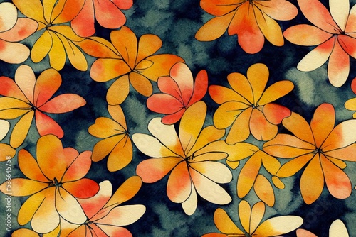 Watercolor seamless pattern with pumpkinautumn flowers and leaves Hello fall Happy autumn