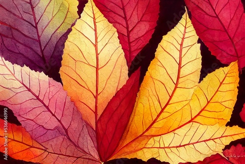 Assortment of watercolor leaves with autumn fall rose