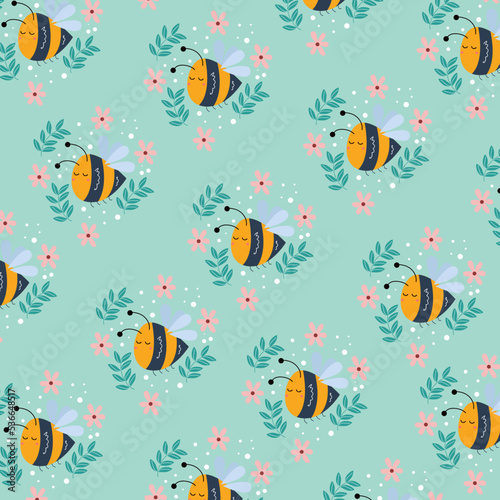 Seamless pattern with cute bees perfect for wrapping paper