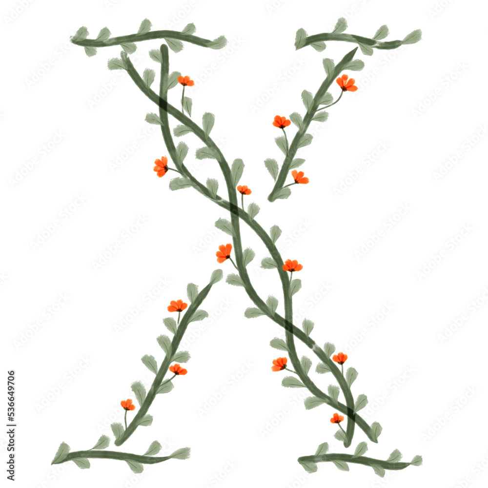 Naklejka premium floral alphabet font png