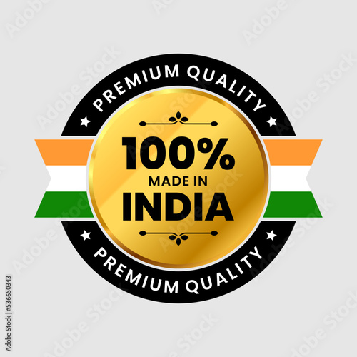 100 percent made in India icon. premium quality label badge. Vector Illustration