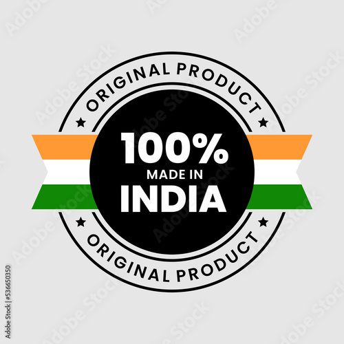 100 percent made in India icon. original quality label badge. Vector Illustration