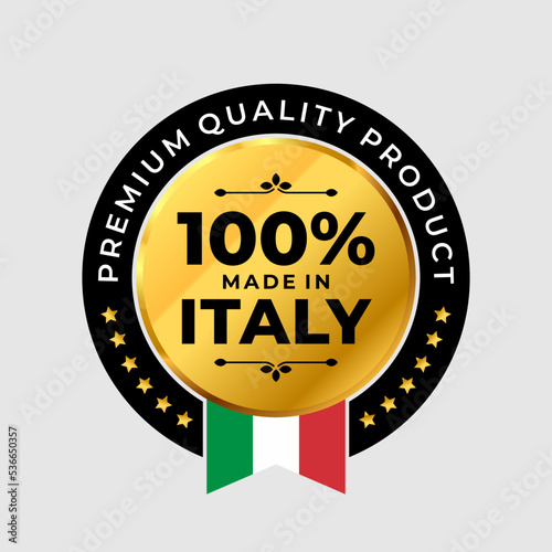 100 percent made in Italy icon. premium quality label badge. Vector Illustration