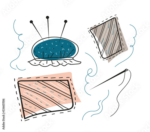 hand drawn doodle set cloth patches, sewing mending clothes