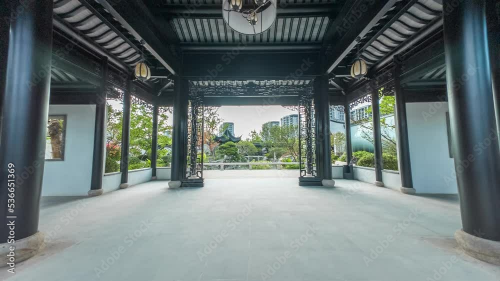 time lapse of empty corridor in yard of chinese yard villa time lapse of empty corridor in yard of chinese yard villa
