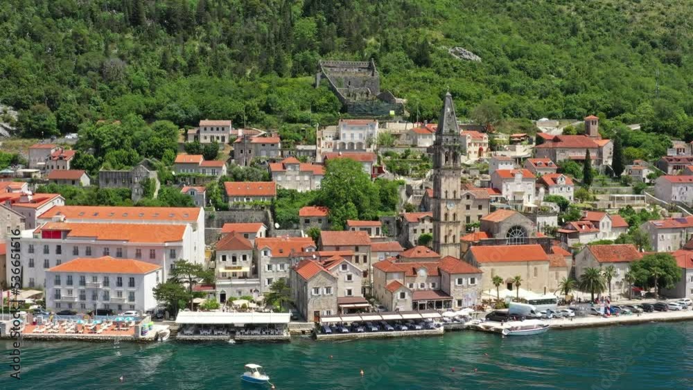 Aerial around view of old Perast town in the Bay of Kotor - Boka Bay, Montenegro, 4k Aerial around view of old Perast town in the Bay of Kotor - Boka Bay, Montenegro, 4k