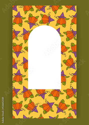 Autumn design template, hand drawn pumpkins, flat vector illustration, social media layout, blogger post backdrop.