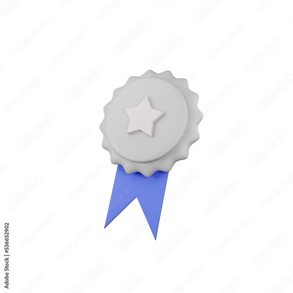 modern 3d illustration of silver medal with ribbon, PNG file modern 3d illustration of silver medal with ribbon, PNG file