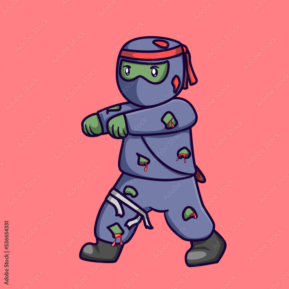 Vector cute ninja become a zombie for halloween party Vector cute ninja become a zombie for halloween party