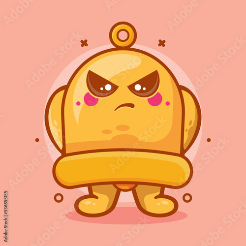 serious yellow bell character mascot with angry expression isolated cartoon in flat style design