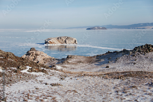 Wiew from Oltrek island. Baikal lake winter landscape photo