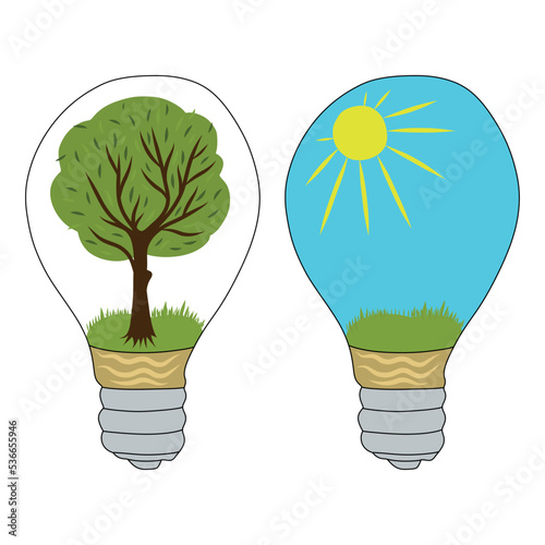 vector illustration of international day energy saving, a light bulb with nature.